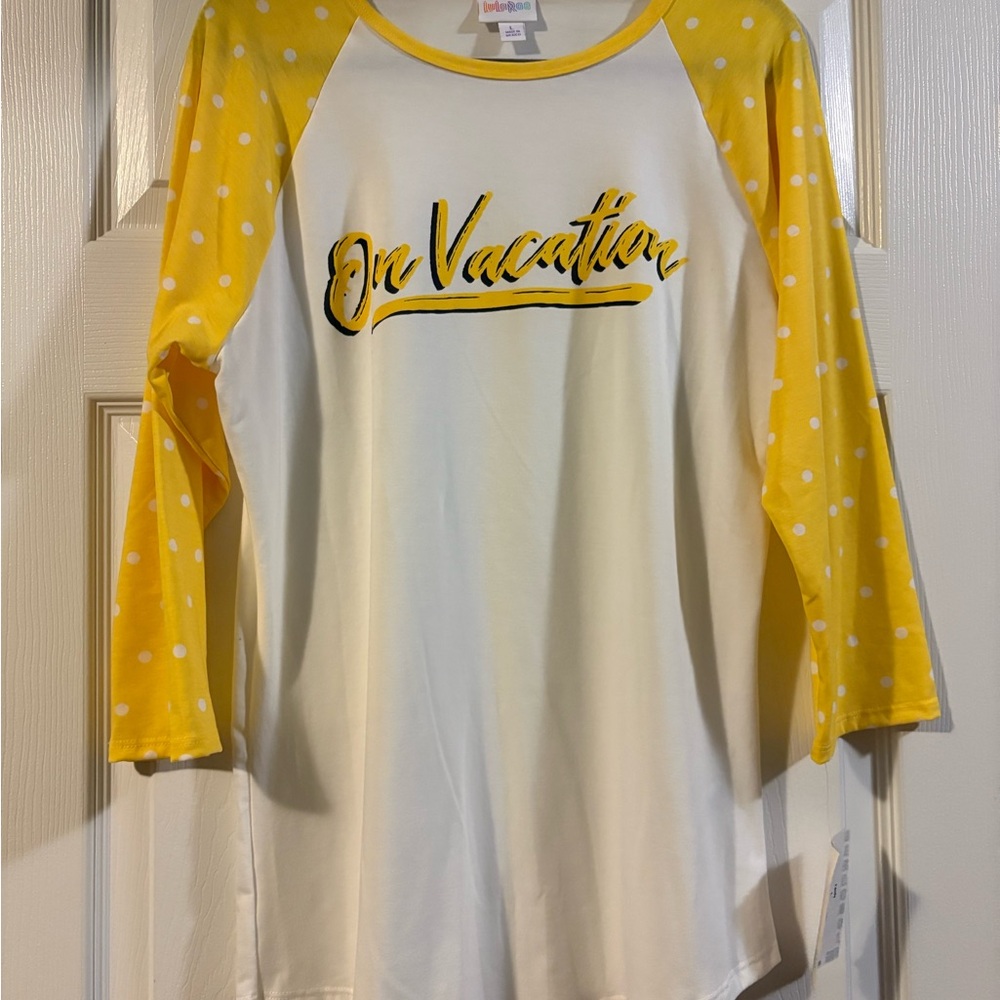 LuLaRoe White and Yellow Polka Dot Long Sleeve Tee